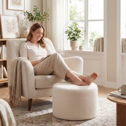 Costway 45cm x 35cm Pouf Ottoman Soft Foam Filled Ottoman w/ Detachable Cover in White - Size: 45 cm x 35 cm - thumbnail 5