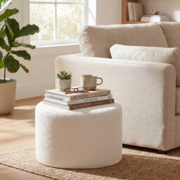 Costway 45cm x 35cm Pouf Ottoman Soft Foam Filled Ottoman w/ Detachable Cover in White - Size: 45 cm x 35 cm - thumbnail 1