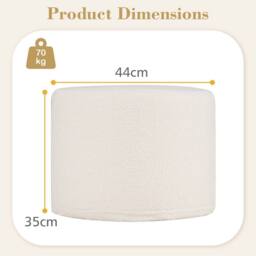 Costway 45cm x 35cm Pouf Ottoman Soft Foam Filled Ottoman w/ Detachable Cover in White - Size: 45 cm x 35 cm - thumbnail 3