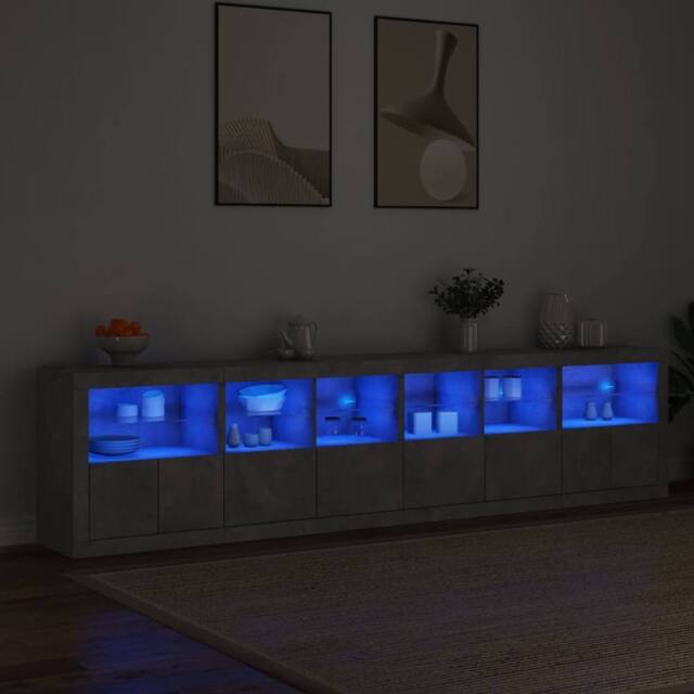 Berkfield Home Sideboard with LED Lights Concrete Grey 283x37x67 cm - Size: 283 x 37 x 67 cm - image 1