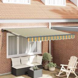 Berkfield Home Retractable Awning Manual Green & Yellow 300x250 cm Polyester - thumbnail 2