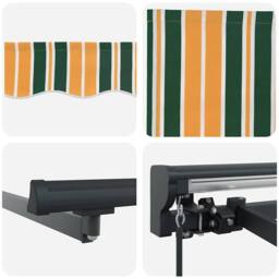 Berkfield Home Retractable Awning Manual Green & Yellow 300x250 cm Polyester - thumbnail 8
