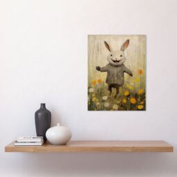 "Artery8 Wall Art Print Raincoat Rabbit Happy Bunny Flower Meadow Kids Girls Bedroom Nursery Artwork Poster in Grey - Size: W24"" x H32""" - thumbnail 2