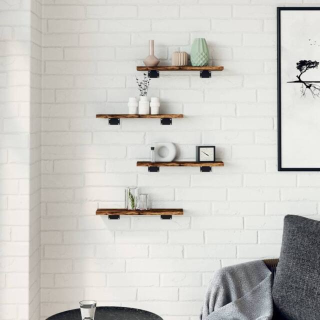 Berkfield Home Durable Wall Shelves 4 pcs Smoked Oak 40x10x1.5 cm Engineered Wood in Brown - image 1
