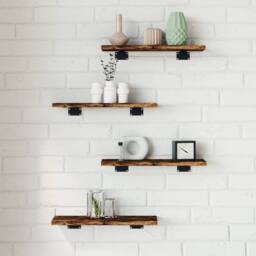 Berkfield Home Durable Wall Shelves 4 pcs Smoked Oak 40x10x1.5 cm Engineered Wood in Brown - thumbnail 2