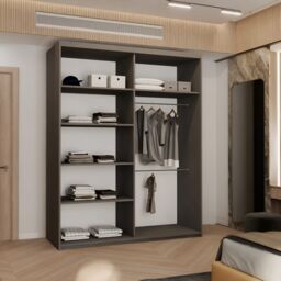 MN Furniture Wardrobe with Double Sliding Mirror Door-LED Light 180x217cm in Grey - Size: 180x217 cm - thumbnail 3