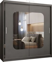 MN Furniture Wardrobe with Double Sliding Mirror Door-LED Light 180x217cm in Grey - Size: 180x217 cm - thumbnail 2