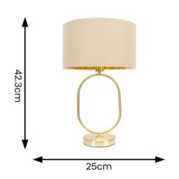ValueLights Antonia Fabric with Metallic Gold Inner Drum Shade Brushed Gold Oval Table Lamp in Beige - thumbnail 8