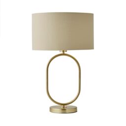 ValueLights Antonia Fabric with Metallic Gold Inner Drum Shade Brushed Gold Oval Table Lamp in Beige - thumbnail 6