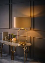 ValueLights Antonia Fabric with Metallic Gold Inner Drum Shade Brushed Gold Oval Table Lamp in Beige - thumbnail 2
