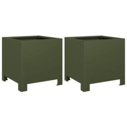 Berkfield Home Garden Planters 2 pcs Olive Green 30x30x30 cm Steel - Size: 30 x 30 x 30 cm - thumbnail 3