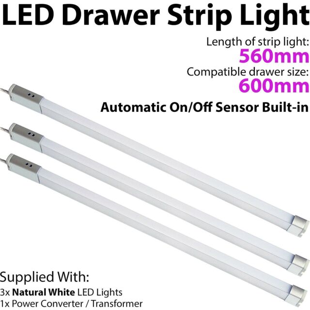 Loops 3x 600mm LED Drawer Strip Light AUTO ON/OFF PIR SENSOR Kitchen Cupboard Door