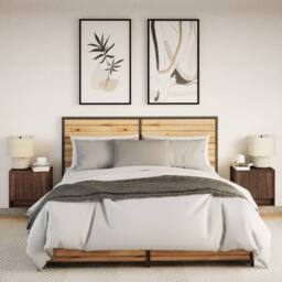 Berkfield Home Wall-mounted Bedside Cabinets with LED Lights 2 pcs Brown Oak - thumbnail 4