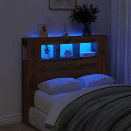 Berkfield Home LED Headboard Artisan Oak 120x18.5x103.5 cm Engineered Wood in Brown - thumbnail 1