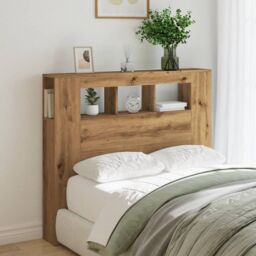 Berkfield Home LED Headboard Artisan Oak 120x18.5x103.5 cm Engineered Wood in Brown - thumbnail 4
