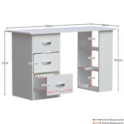 Home Discount Vida Designs Mason 3 Drawer With 3 Shelves Computer Desk Storage Office Study Gaming Table in White - thumbnail 2