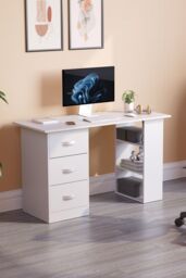 Home Discount Vida Designs Mason 3 Drawer With 3 Shelves Computer Desk Storage Office Study Gaming Table in White