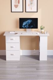 Home Discount Vida Designs Mason 3 Drawer With 3 Shelves Computer Desk Storage Office Study Gaming Table in White - thumbnail 7