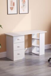 Home Discount Vida Designs Mason 3 Drawer With 3 Shelves Computer Desk Storage Office Study Gaming Table in White - thumbnail 3