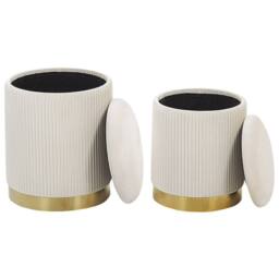 Wyld and Coco Set of 2 Storage Pouffes White Velvet Gold Base Modern Tufted Accent - thumbnail 4