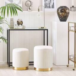 Wyld and Coco Set of 2 Storage Pouffes White Velvet Gold Base Modern Tufted Accent - thumbnail 1