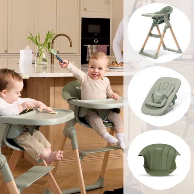 Baby Elegance Mash High Chair Bundle with Newborn Pod & Cushion Sage in Green - image 1