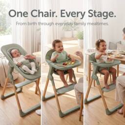 Baby Elegance Mash High Chair Bundle with Newborn Pod & Cushion Sage in Green - thumbnail 3
