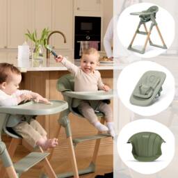 Baby Elegance Mash High Chair Bundle with Newborn Pod & Cushion Sage in Green