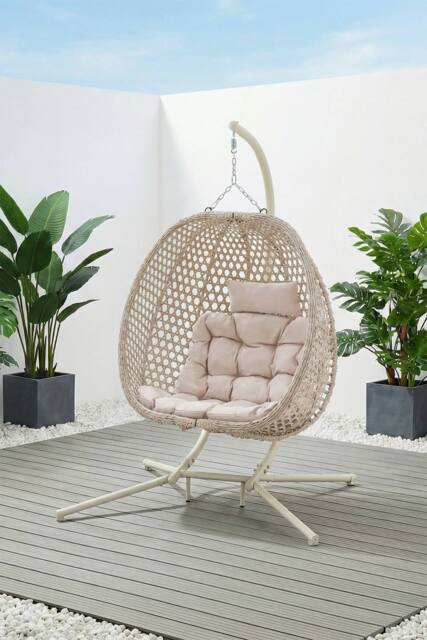 More4Homes Como Hanging Rattan Egg Chair in Beige - image 1