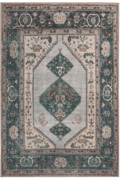 Kukoon Deep Green Cream Medallion Non Slip Washable Low Pile Rug - Size: 200 cm x 290 cm - image 1