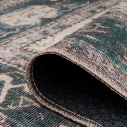Kukoon Deep Green Cream Medallion Non Slip Washable Low Pile Rug - Size: 200 cm x 290 cm - thumbnail 5