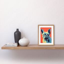 "Artery8 Wall Art Print French Bulldog Colour Block Artwork Coral Orange Blue Vibrant Pet Portrait Cute Artwork Framed 9X7 Inch - Size: W7"" x H9""" - thumbnail 2