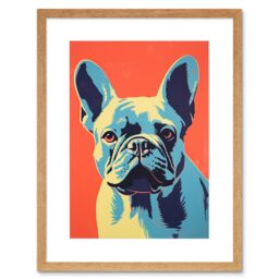 "Artery8 Wall Art Print French Bulldog Colour Block Artwork Coral Orange Blue Vibrant Pet Portrait Cute Artwork Framed 9X7 Inch - Size: W7"" x H9""" - thumbnail 1
