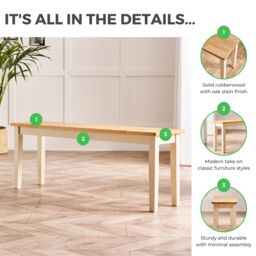 FurnitureboxUK Tenby Large Cream & Oak Coloured Wooden Dining Bench in Light Oak - thumbnail 5