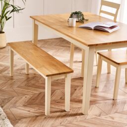 FurnitureboxUK Tenby Large Cream & Oak Coloured Wooden Dining Bench in Light Oak