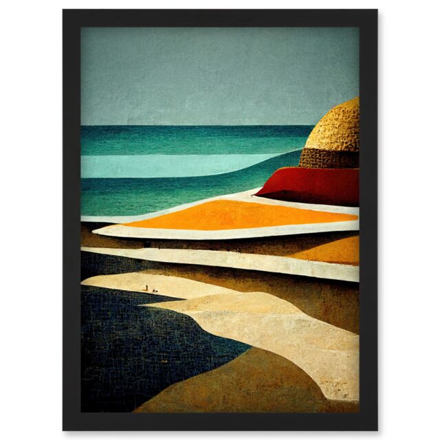 Artery8 Abstract Modern Beach Ocean Coastal Africa Artwork Framed Wall Art Print A4 in Black - image 1