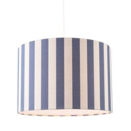 Happy Homewares Coloured & Oatmeal Linen Striped Drum Lampshade with White Fabric Inner in Blue - Size: 12 inches - thumbnail 2