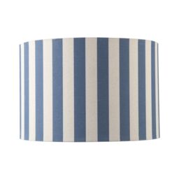 Happy Homewares Coloured & Oatmeal Linen Striped Drum Lampshade with White Fabric Inner in Blue - Size: 12 inches - thumbnail 4