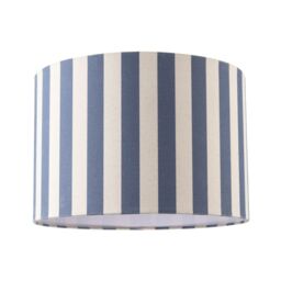 Happy Homewares Coloured & Oatmeal Linen Striped Drum Lampshade with White Fabric Inner in Blue - Size: 12 inches - thumbnail 1