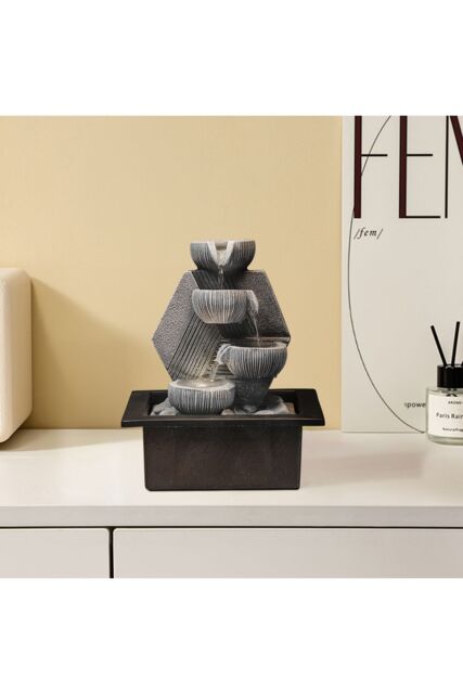 Garden Sanctuary Tabletop Resin Rockery Feature Water Fountain with LED Light in Grey - image 1
