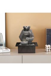 Garden Sanctuary Tabletop Resin Rockery Feature Water Fountain with LED Light in Grey - thumbnail 2