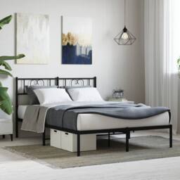 Berkfield Home Metal Bed Frame with Headboard Black 150x200 cm King Size