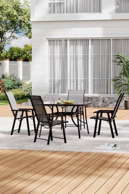 Living and Home 4-Person Black Square Outdoor Dining Table Chair Set - image 1