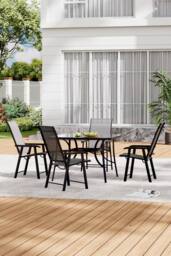 Living and Home 4-Person Black Square Outdoor Dining Table Chair Set - thumbnail 1