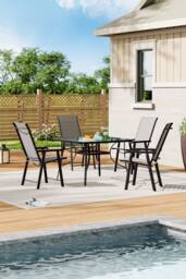 Living and Home 4-Person Black Square Outdoor Dining Table Chair Set - thumbnail 2