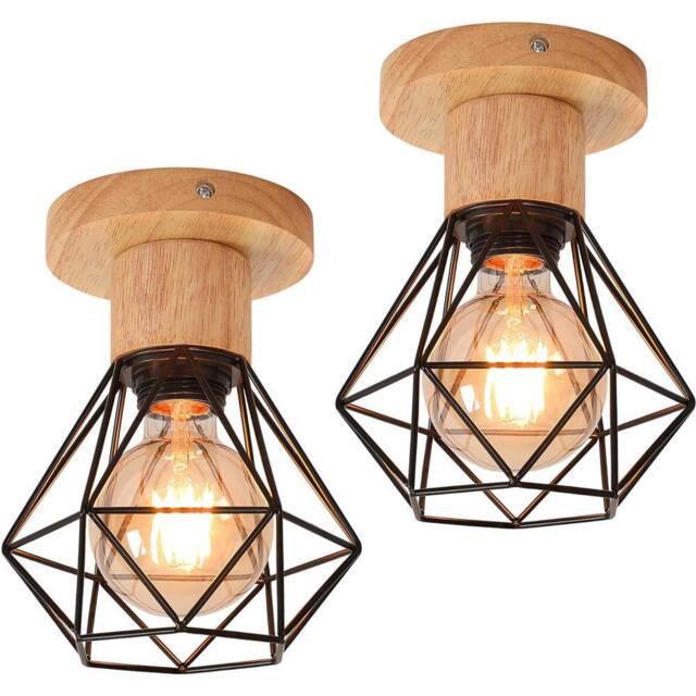 Goeco 2 Pack Retro Ceiling Lights, E27 Vintage Industrial Pendant Lights in Black - image 1
