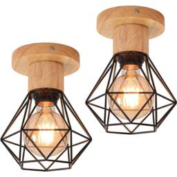 Goeco 2 Pack Retro Ceiling Lights, E27 Vintage Industrial Pendant Lights in Black - thumbnail 1