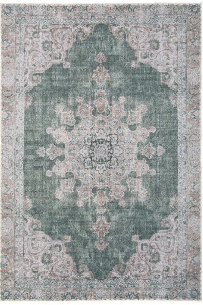 Kukoon Green Vintage Medallion Non Slip Washable Low Pile Rug in Light Green - Size: 160 cm x 230 cm - image 1