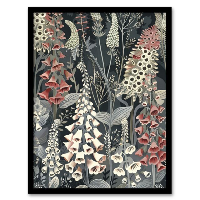 "Artery8 Dark Foxglove Forest Flowers Artwork Grey Floral Framed Art Print in Blue - Size: W12"" x H16""" - image 1