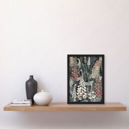 "Artery8 Dark Foxglove Forest Flowers Artwork Grey Floral Framed Art Print in Blue - Size: W12"" x H16""" - thumbnail 4